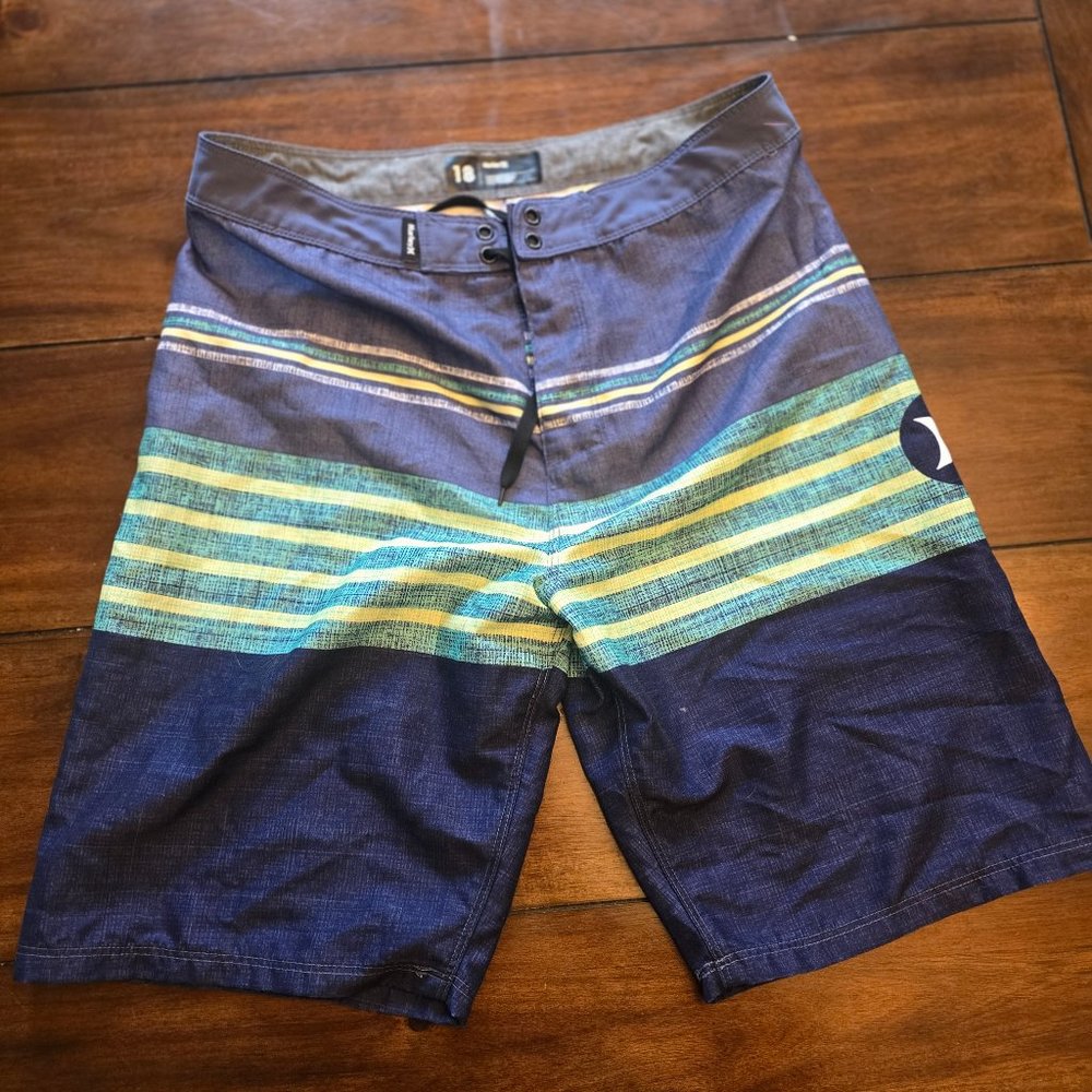 Hurley Youth‎ Stripe Board Shorts Black Neon Boys Size 18